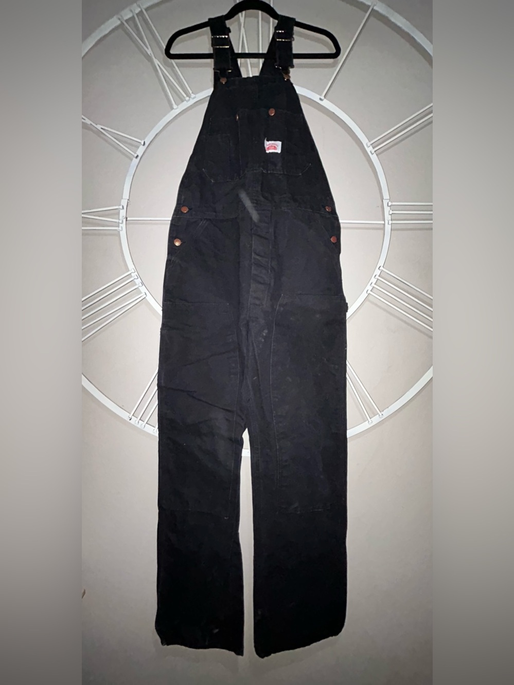 Round House Double Knee Black Denim Duck Bib Overalls with Utility Pockets 34x34